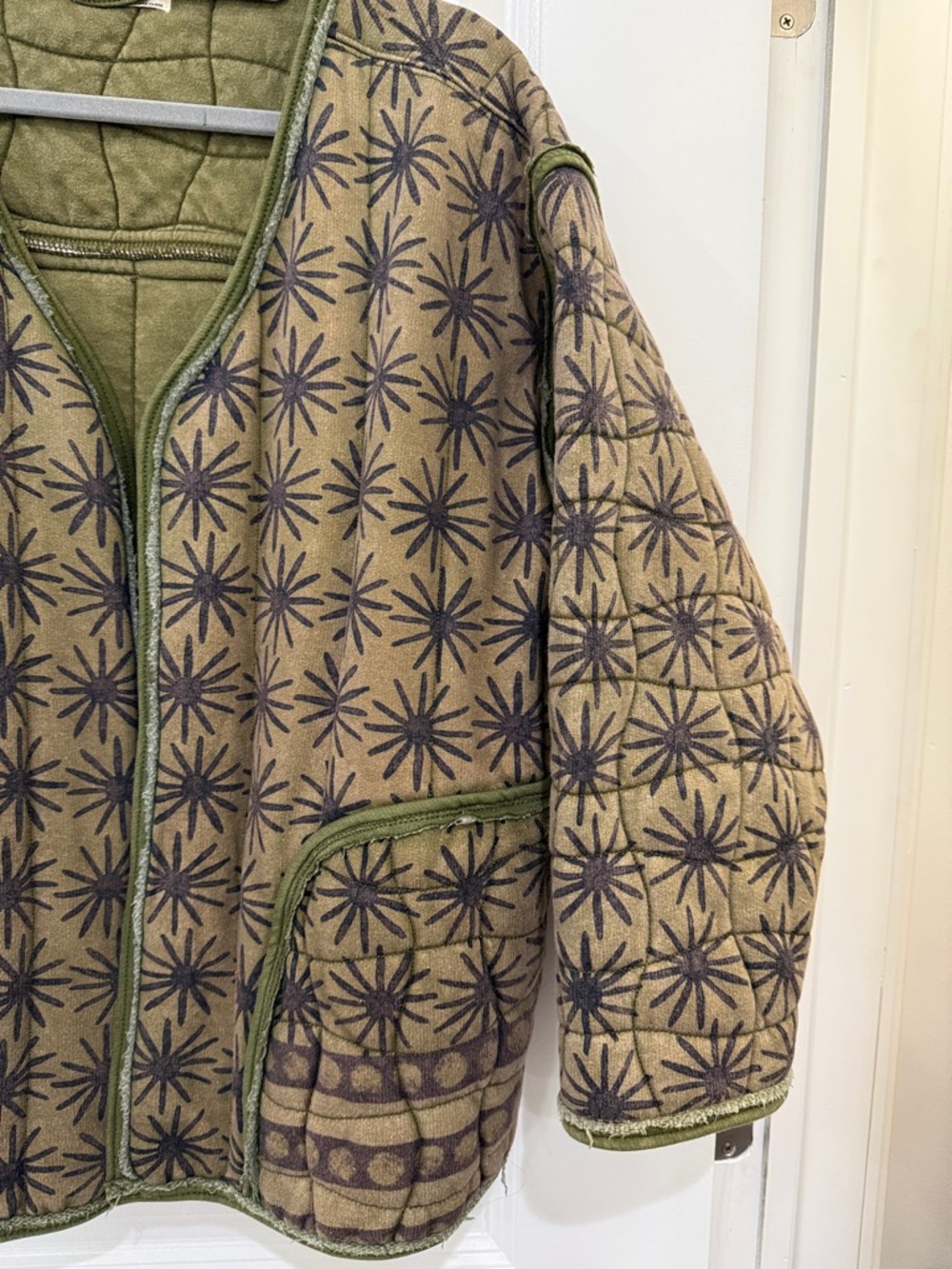 Quilted Patterned Olive Jacket - Picture 4 of 8